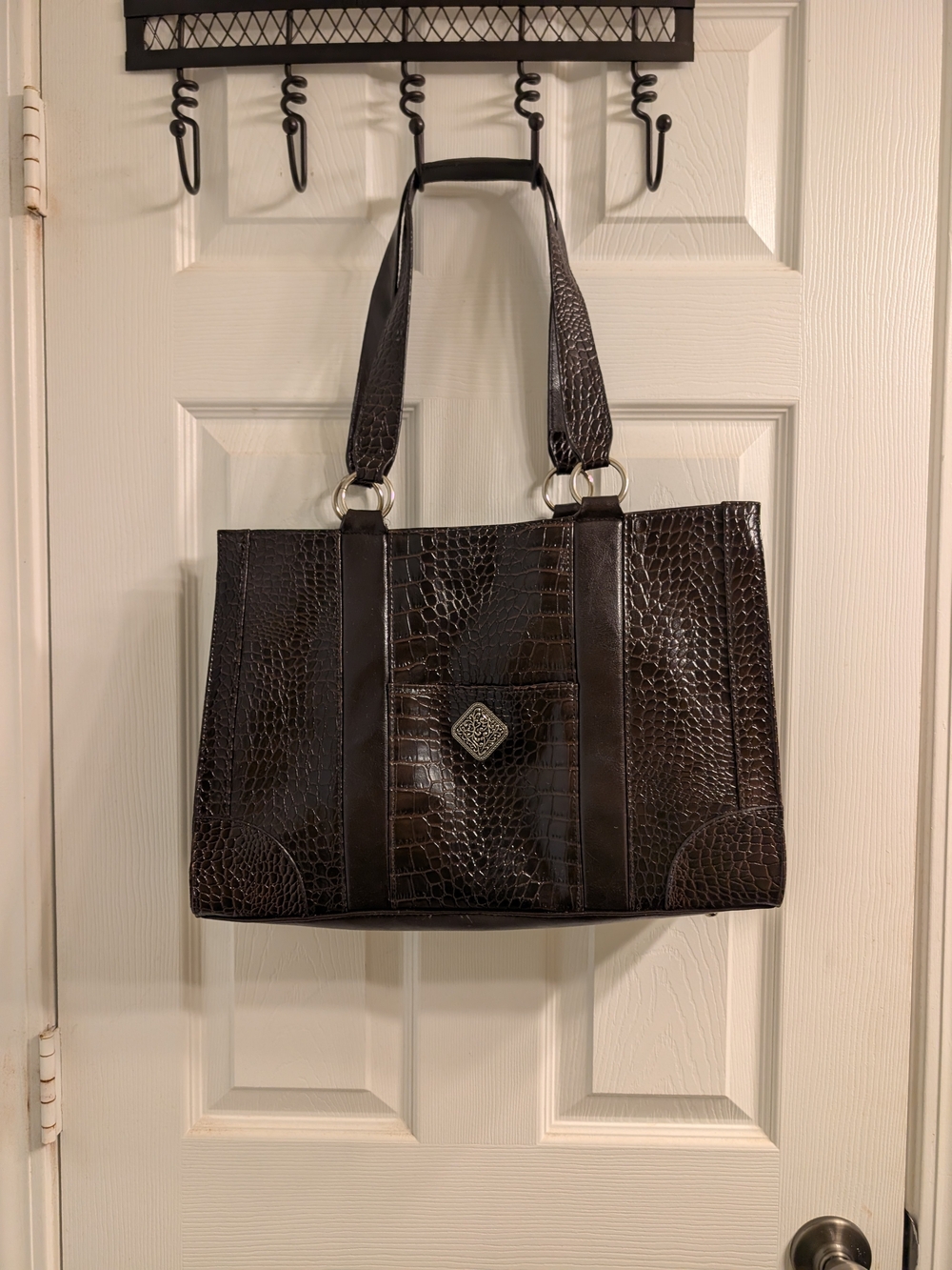Classic Croc-Embossed Tote Bag in Dark Brown